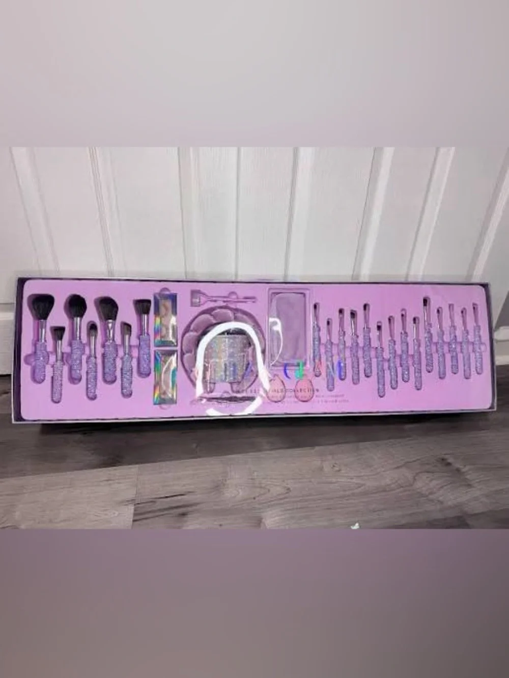 Lavender Glitter Makeup Brush Set with Accessories